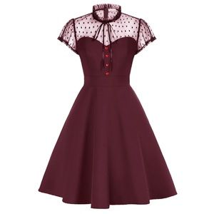 Belle Poque, mesh patchwork dress short sleeve defined waist a-line